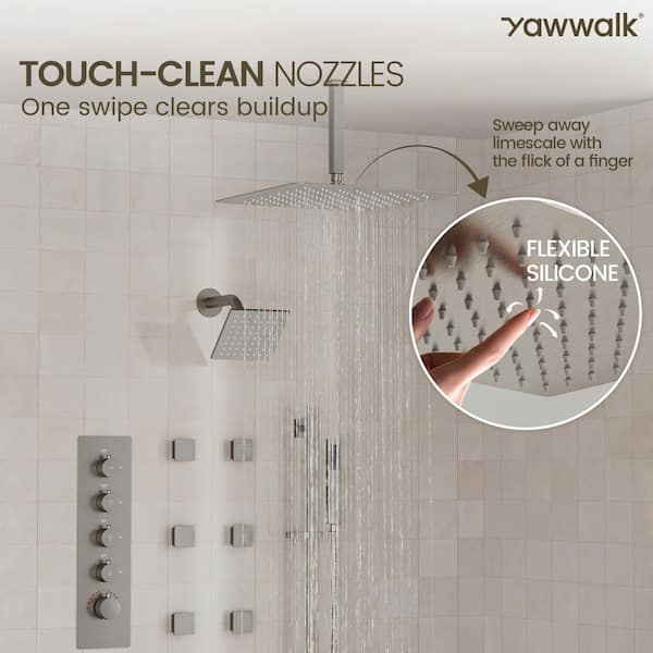 YAWWALK Thermostatic Valve 15-Spray 16 and 6 in. Dual Ceiling