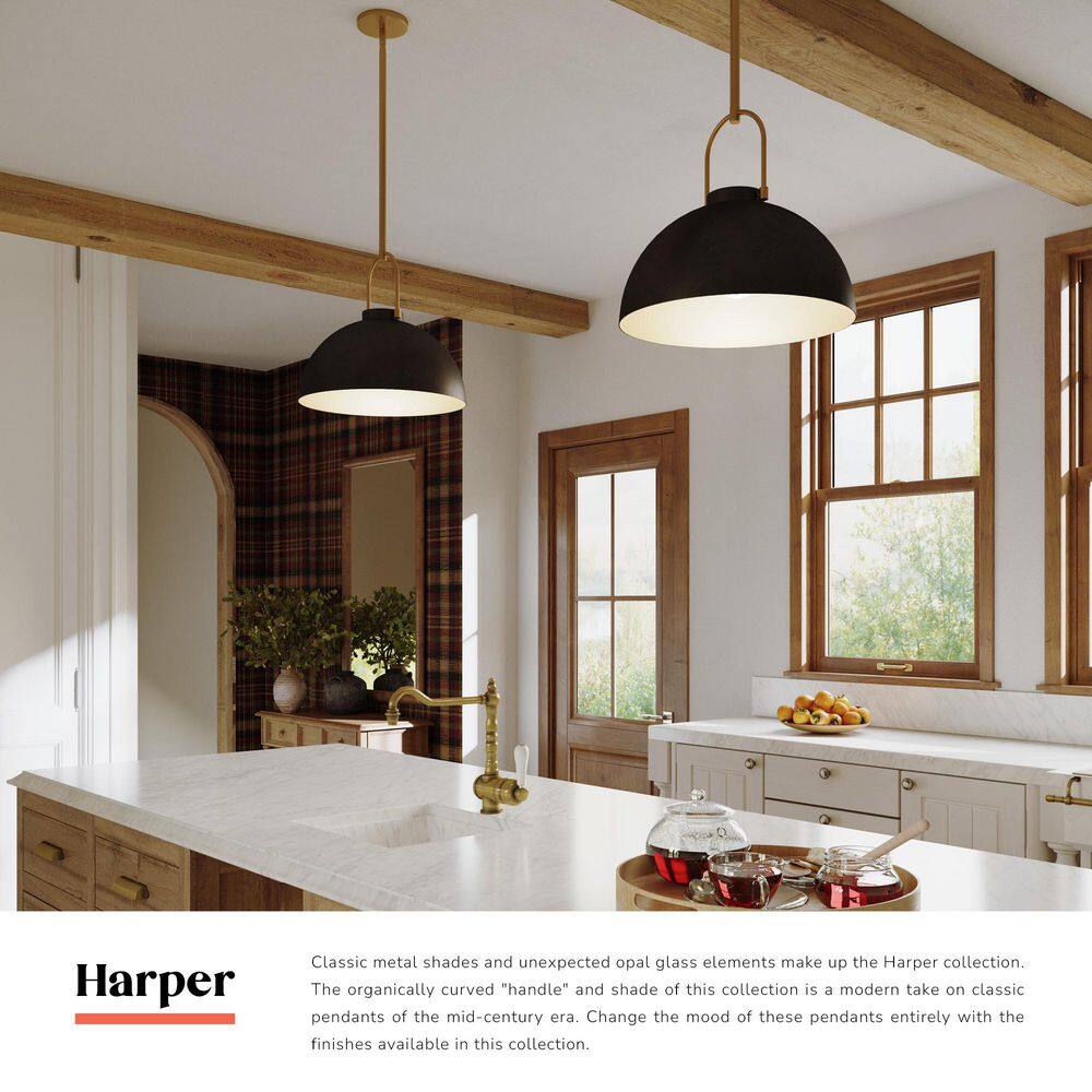 Harper Classic 15'' Matte Black and Aged Gold Glass Bowl Pendant