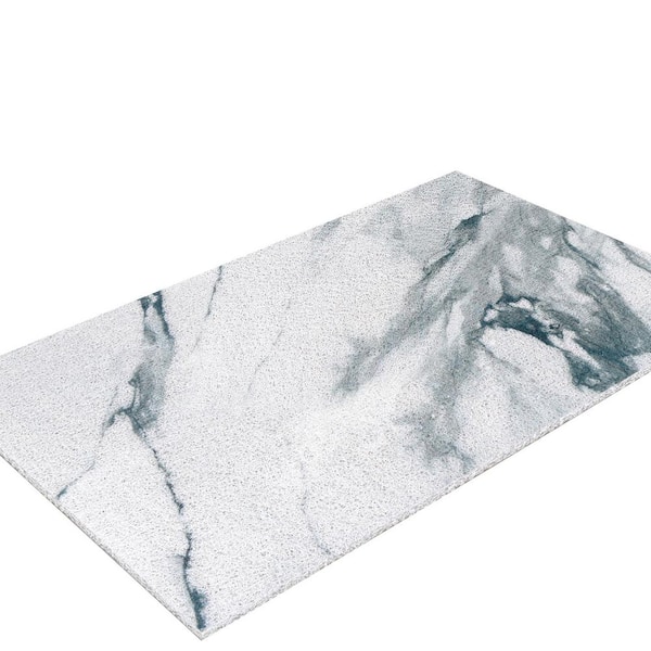 Non-Slip Shower Mat 24" x 32" Soft Comfort Bath Mat with Drainage Holes PVC Loofah Quick Drying for Wet Areas in Marble