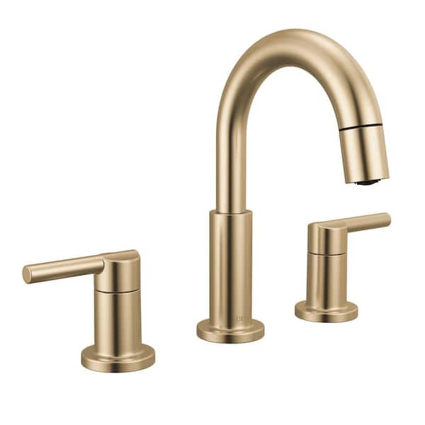 Nicoli Gold Pull-Down Spout 8 in. Widespread Double Handle Bathroom Faucet Drain Included in Champagne Bronze