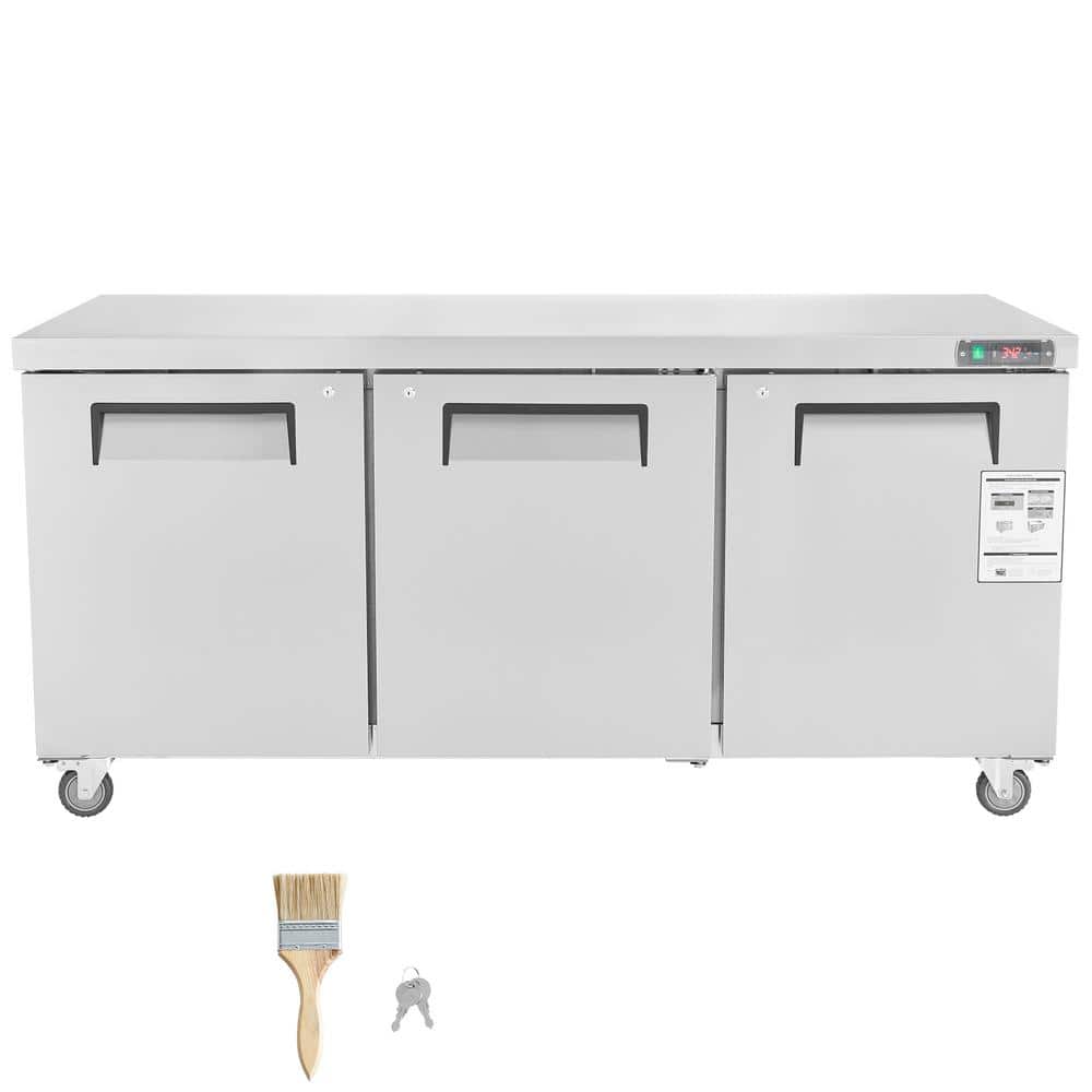 72 in. Commercial Refrigerator, 20 cu. ft. Stainless Steel Food Prep Table, 3-Door Frost Free Sandwich