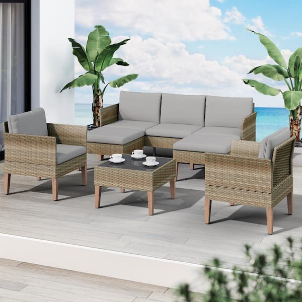 TK CLASSICS Isla 6-Piece Wicker Patio Conversation Set with Stone Cushions