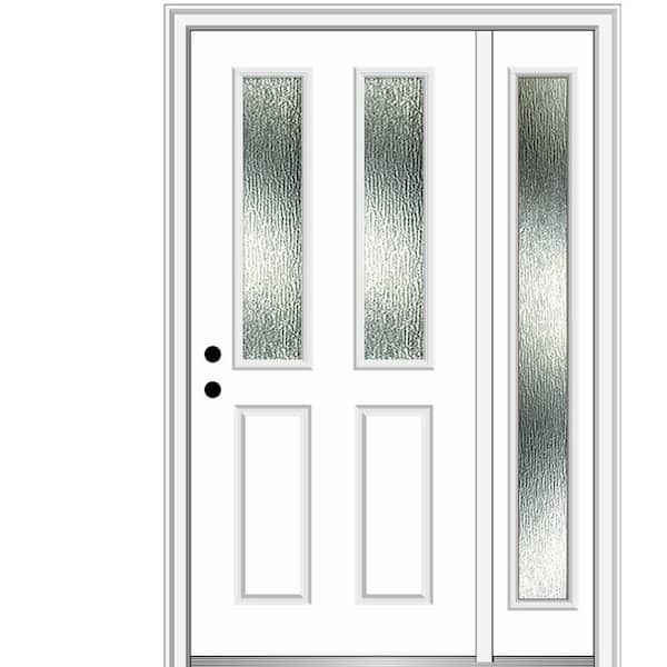 MMI Door 50 in. x 80 in. Right-Hand Inswing Rain Glass Brilliant White Fiberglass Prehung Front Door on 6-9/16 in. Frame
