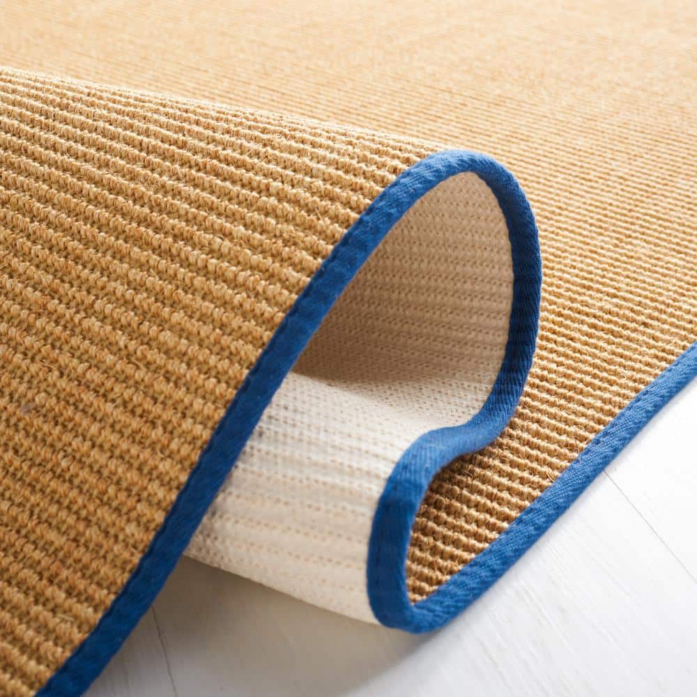 Natural and Navy Hand-Knotted Wool Cotton Silk Rug 4' x 6'