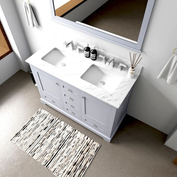 Dukes 48 in. W x 22 in. D Dark Grey Double Freestanding Bath Vanity with Carrara Marble Top