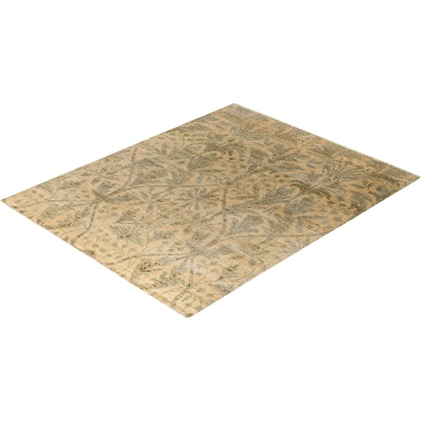 Oushak Beige  8 ft. x 10 ft. Floral Wool Indoor Area Rug