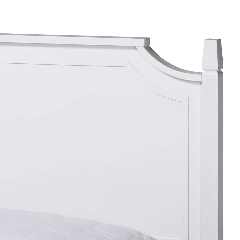 Elegant White Queen Platform Bed with Wood Frame and Upholstered Headboard