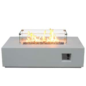 52.00 in. W x 14.00 in. H Concrete Square Gas Fire Pit Table in Antique white