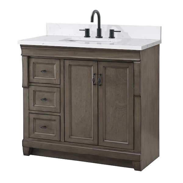 Home Decorators Collection Naples 37 in. Single Sink Distressed Gray Bath Vanity with Cala White Engineered Stone Top (Assembled)