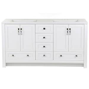 Candlesby 60 in. W x 19 in. D x 33 in. H Double Sink Freestanding Bath Vanity in White with White Cultured Marble Top