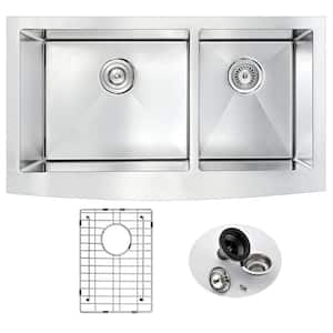 ELYSIAN Series Farmhouse Stainless Steel 33 in. 0-Hole Double Bowl Kitchen Sink