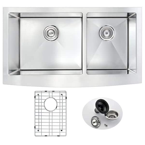 ANZZI ELYSIAN Series Farmhouse Stainless Steel 33 in. 0-Hole Double Bowl Kitchen Sink