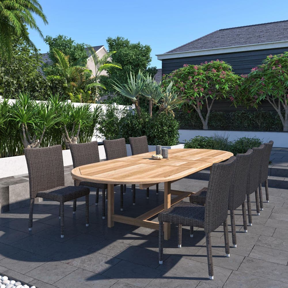 Osborne 9-Piece 100% FSC Teak/Wicker Double Extendable Oval Patio Dining Set price history on PriceWatchPro