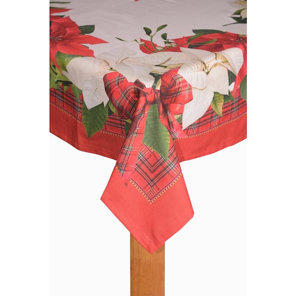 Lintex Poinsettia Tartan 60 in. x 84 in. 80% Cotton 20% Polyester Tablecloth