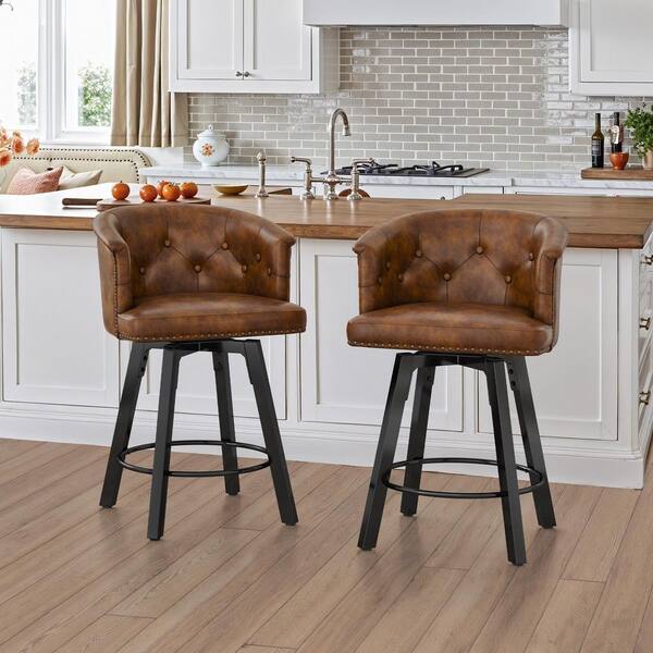 OrangeOne 36.22 in. QUINN Brown Faux Leather Metal Base High-Back