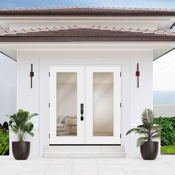 Palisade 72 in. x 80 in. FullLite Clear Impact Glass RHOS Primed Fiberglass Double Prehung Front Door with 4-9/16 Frame
