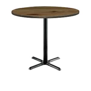 Urban Loft 30 in. Round Natural Solid Wood Bistro Table with X-Shaped Black Steel Frame (Seats 2)