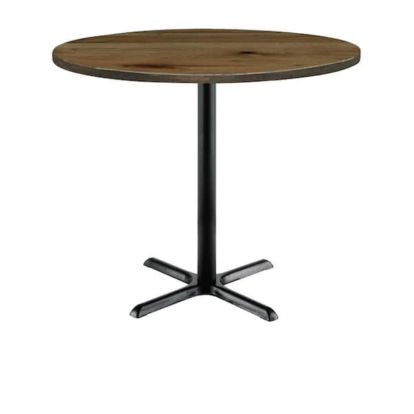 Unbranded Urban Loft 30 in. Round Natural Solid Wood Bistro Table with X-Shaped Black Steel Frame (Seats 2)