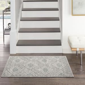 Concerto Grey/Ivory/Blue 2 ft. x 4 ft. Border Contemporary Kitchen Area Rug