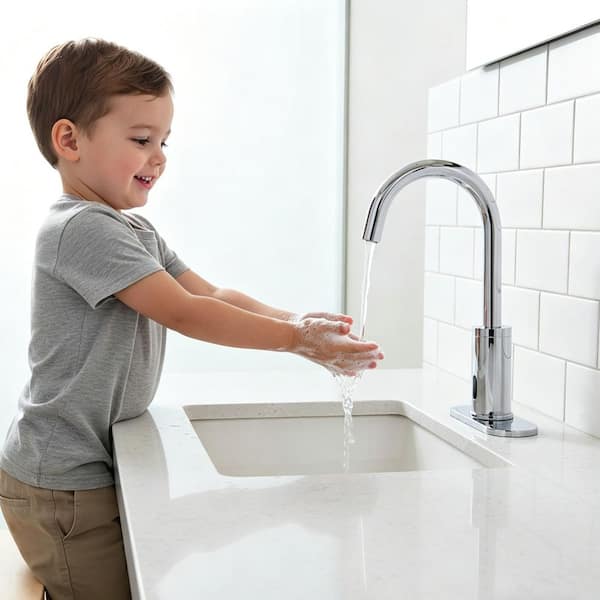 Automatic Sensor Touchless Bathroom Faucet with Deckplate Included in Chrome