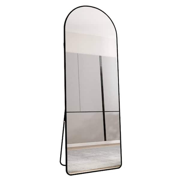 FUNKOL 31 in. W x 71 in. H Arched Wall Mounted Aluminum Alloy Framed Oversized Full Length Mirror with Stand in Black