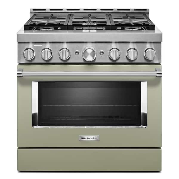 KitchenAid 36 in. 5.1 cu. ft. Smart Commercial-Style Gas Range with Self-Cleaning and True Convection in Avocado Cream