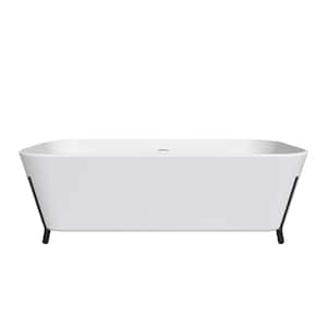 67 in. x 31.49 in. Soaking Bathtub with Center Drain in White Solid Surface Stone