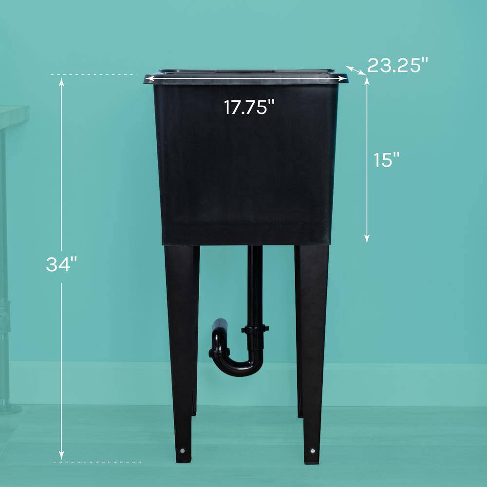 Black Freestanding Utility Sink with Steel Legs, 16 Gallon