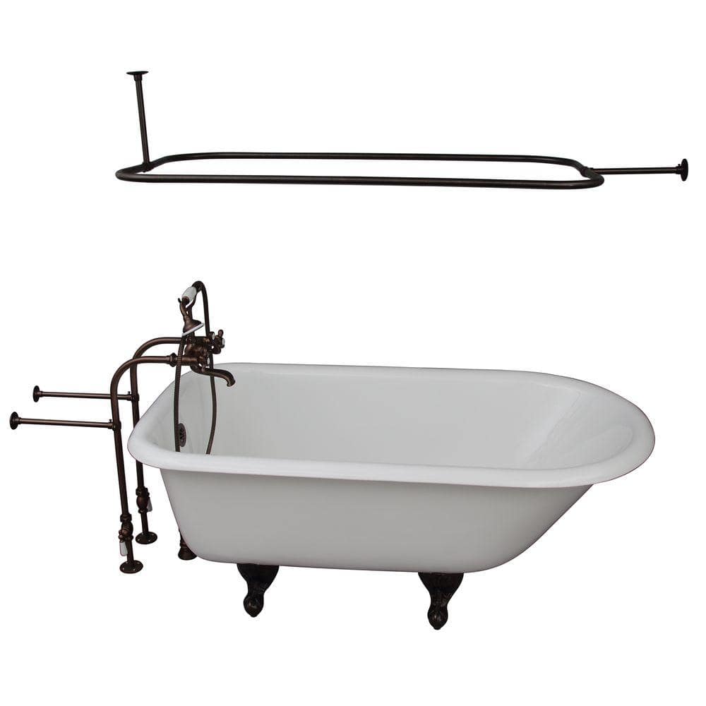5 ft. Cast Iron Ball and Claw Feet Roll Top Tub in White with Oil Rubbed Br