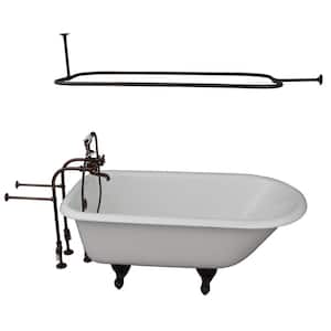 5 ft. Cast Iron Ball and Claw Feet Roll Top Tub in White with Oil Rubbed Bronze Accessories