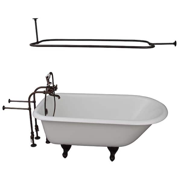 Barclay Products 5 ft. Cast Iron Ball and Claw Feet Roll Top Tub in White with Oil Rubbed Bronze Accessories