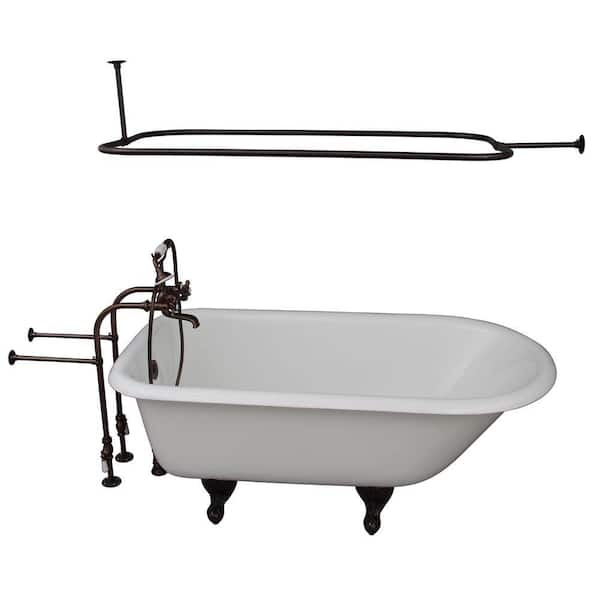 Barclay Products 5.6 ft. Cast Iron Ball and Claw Feet Roll Top Tub in White with Oil Rubbed Bronze Accessories