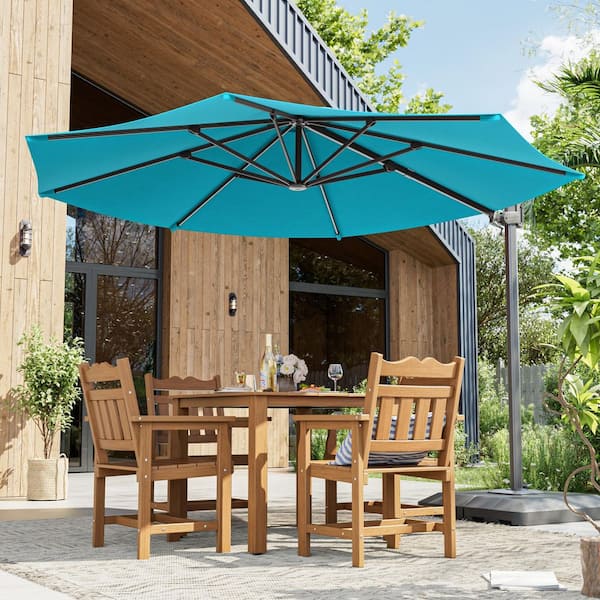 deluxe patio umbrella JOYESERY 11 ft. Deluxe Cantilever Patio Umbrella in Lake Blue with 360° Rotation and Base