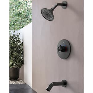 Smart Temperature Grain with Valve 2-Spray Wall Mount 5 in. Tub and Shower Faucet 2.5 GPM in Matte Black