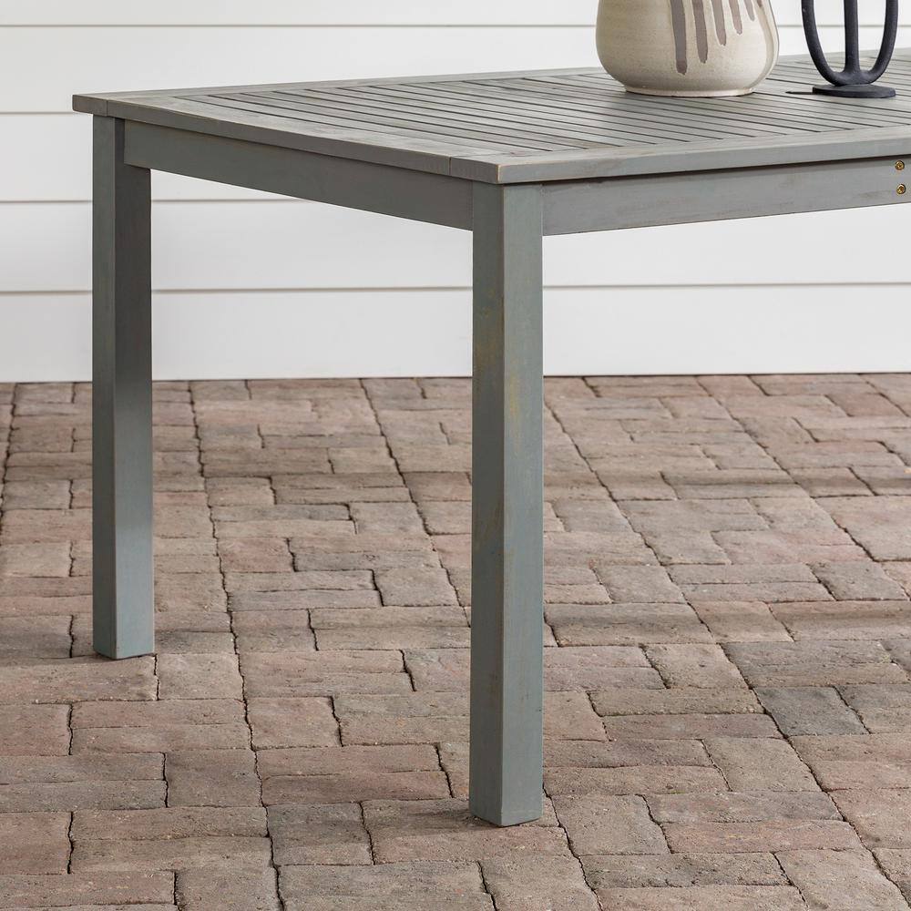 Gray Wash Acacia Wood Outdoor Dining Table with Slatted Surface