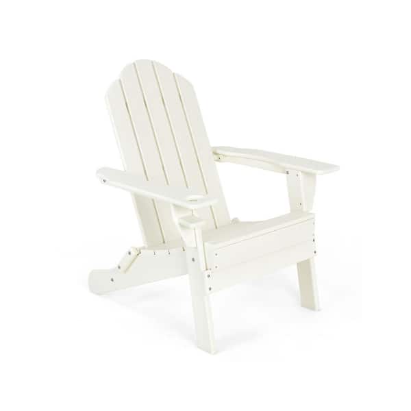 Unbranded White Outdoor Folding PE Adirondack Chair Patio Lounge Chair with Built-in Cup Holder (1-Pack)