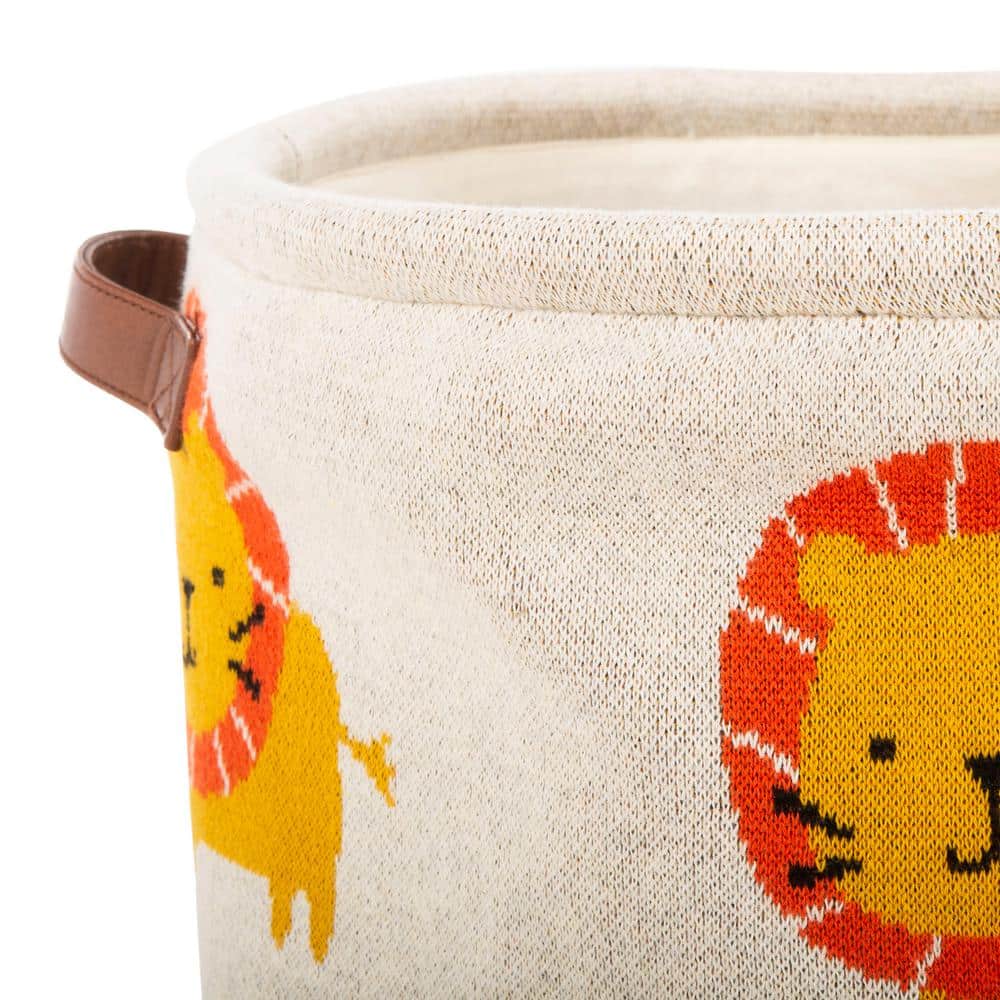 Lenny Lion Round Fabric Storage Basket in Orange & Beige