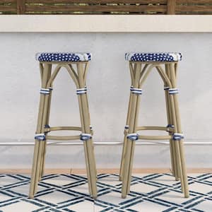 Shua 30 in. Navy and White Aluminum Outdoor Bar Stool (Set of 2)