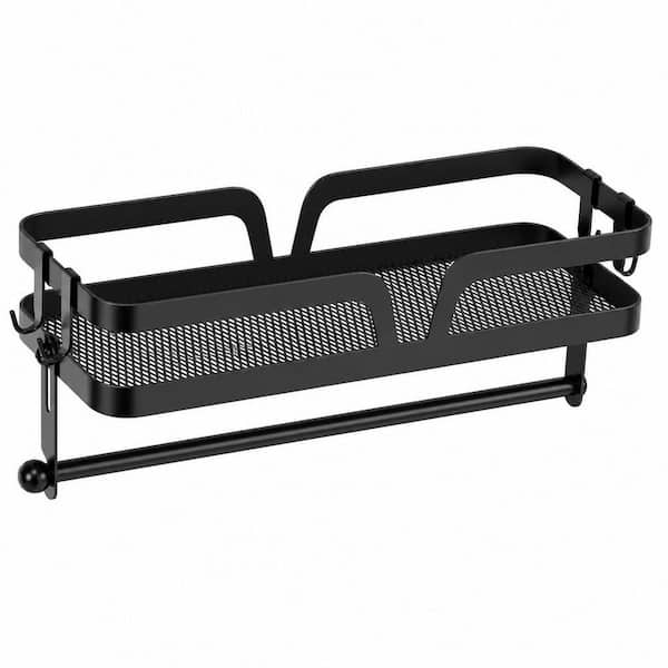 Wall Mount and Self-Adhesive Black Paper Towel Holder with Shelf for Kitchen, RV and Pantry Organization