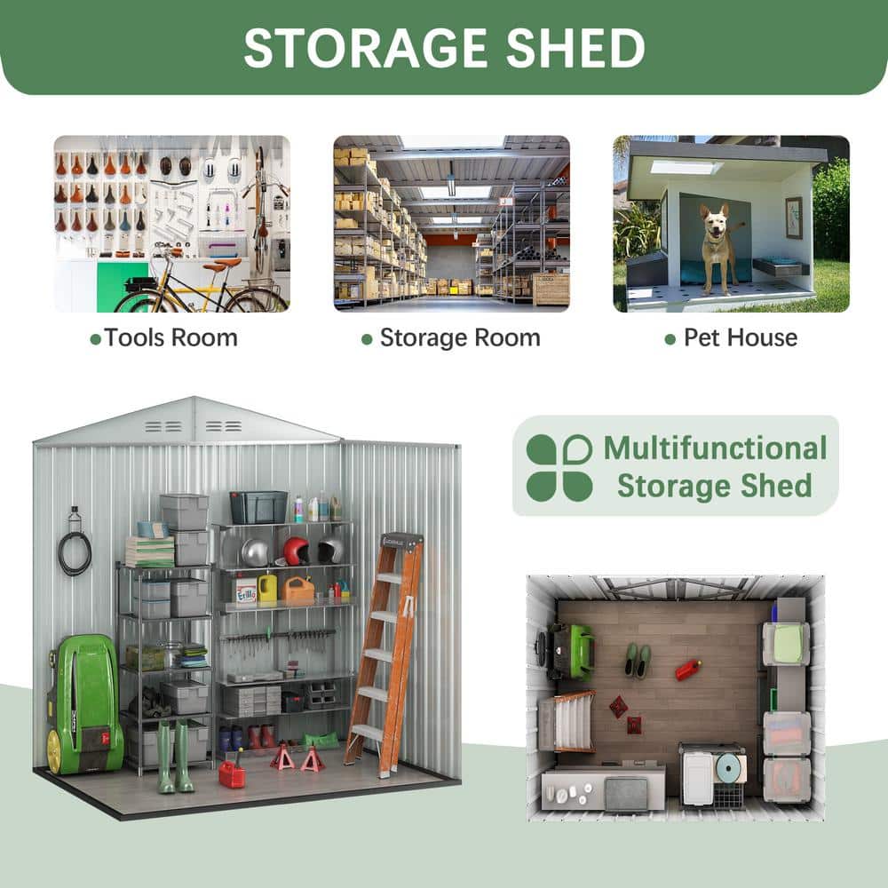 6' x 4' Black Steel Outdoor Storage Shed with Double Doors