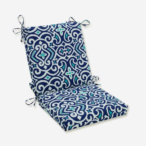 Pillow Perfect Damask Outdoor/Indoor 18 in. W x 3 in. H Deep Seat, 1-Piece Chair Cushion and Square Corners in Blue/White New Damask