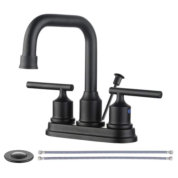 WOWOW 4 in. Centerset Double Handle High Arc Bathroom Faucet with Drain Kit Included in Oil Rubbed Bronze