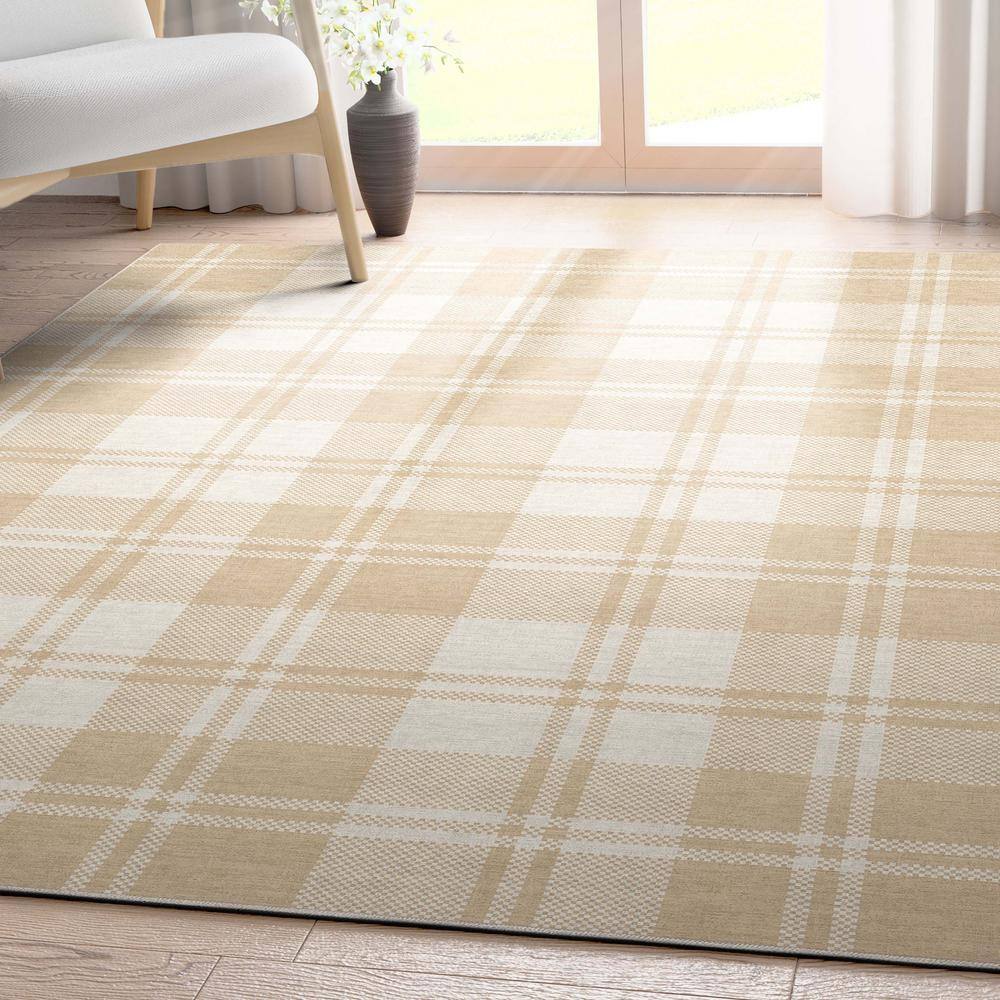 Apollo Beige Brown Plaid Flatwoven Synthetic 3'3" x 5' Area Rug