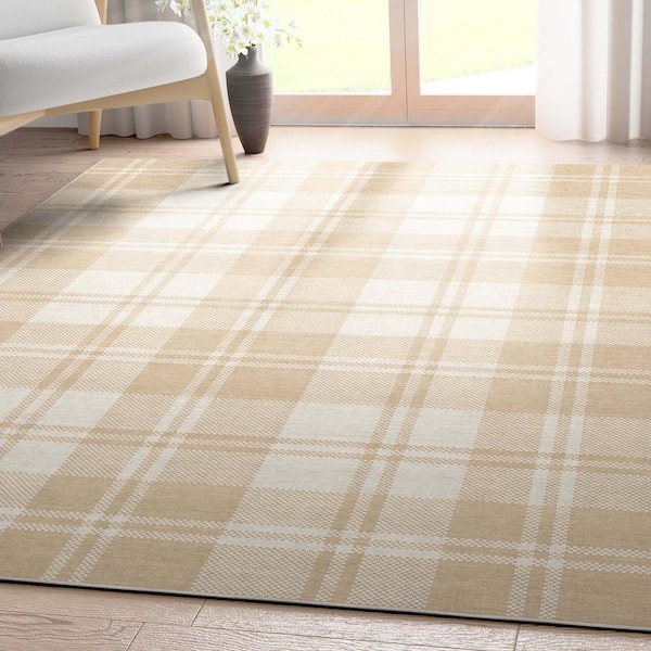 Beige Brown 9 ft. 10 in. x 13 ft. Apollo Plaid Farmhouse Geometric Area Rug