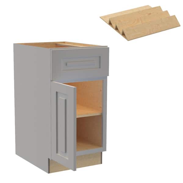 Home Decorators Collection Grayson 18 in. W x 24 in. D x 34.5 in. H Assembled Plywood Base Kitchen Cabinet in Pearl Gray with Spice Soft Close LH