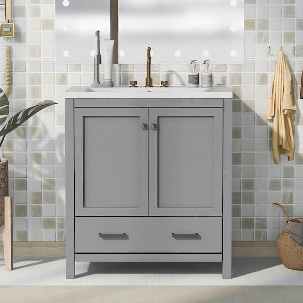  LUMISOL 30 Inch Single Sink Bathroom Vanity, Modern Bathroom  Vanity Set with Drawers and Cabinets, Solid Wood Bathroom Cabinet with  Basin Sink for Bathroom, Gray : Tools & Home Improvement