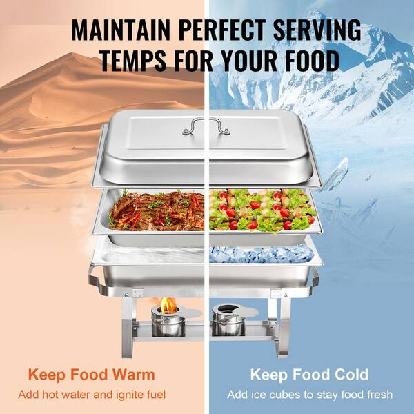 SKYSHALO 6-Pack Chafing Dish Buffet Set 8 Qt. Silver