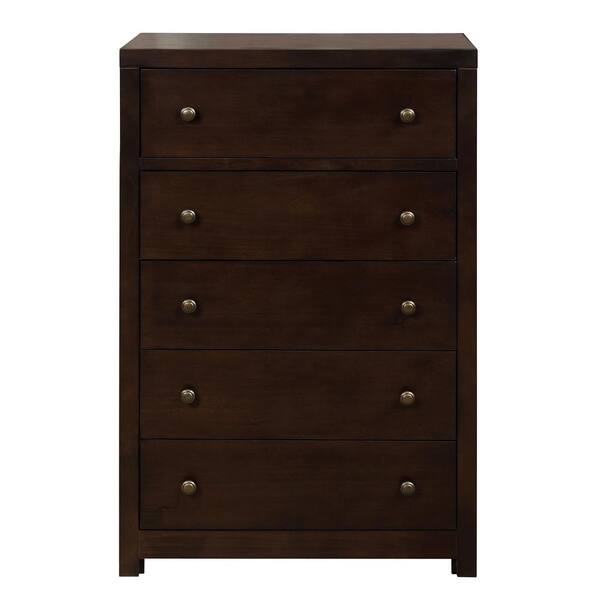 Spaco Rich Brown Vintage Aesthetic Solid Wood Chest with 5-Drawers