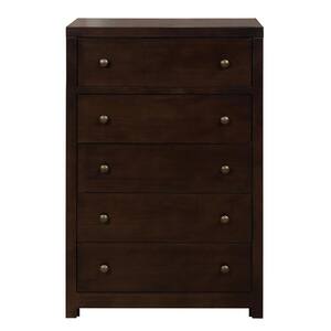 Rich Brown Vintage Aesthetic Solid Wood Chest with 5-Drawers