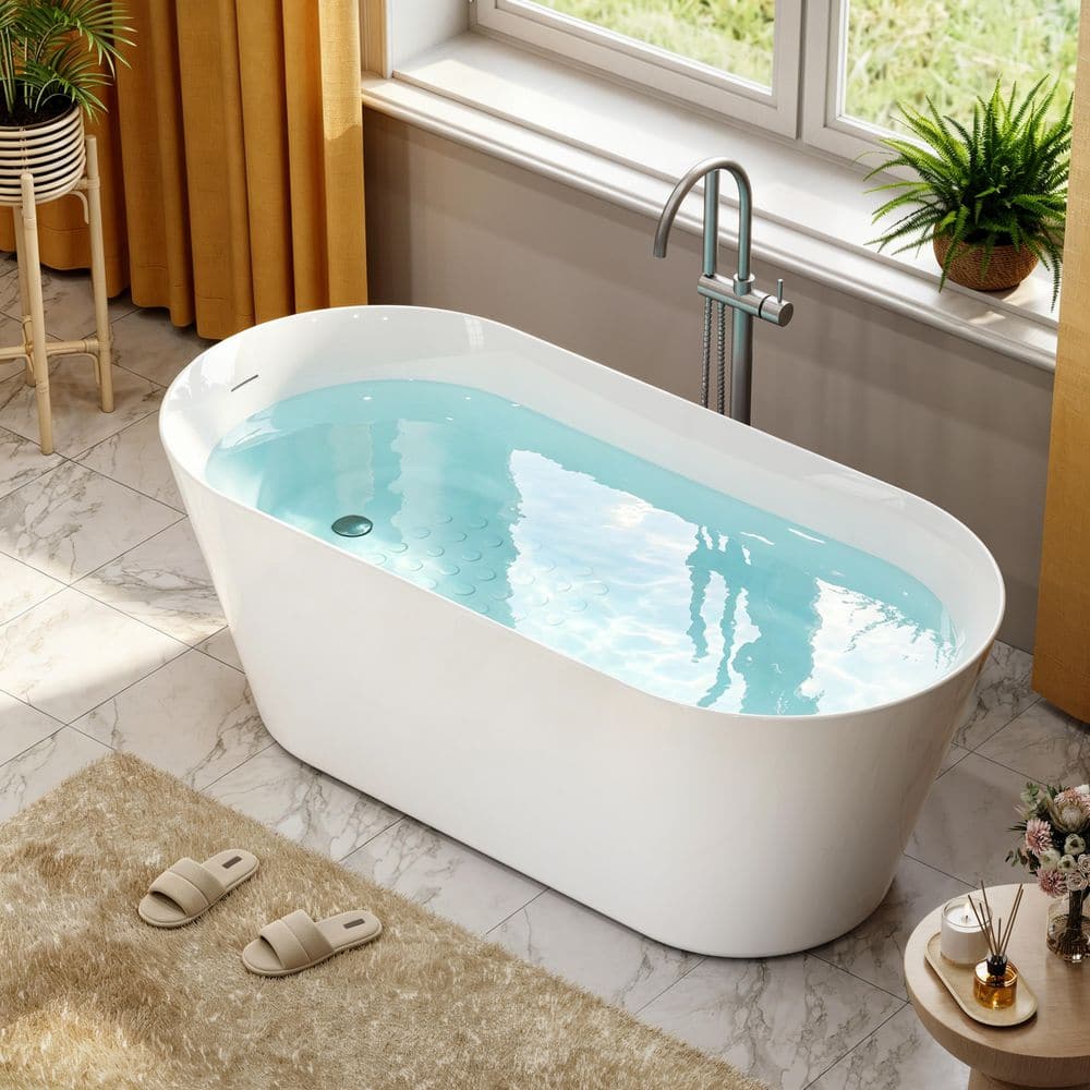 HOROW 59 in. x 27.5 in. Soaking Bathtub with Side Drain in White